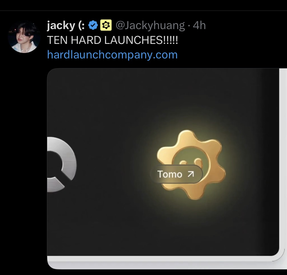 Tweet by @Jackyhuang about Hard Launch Company