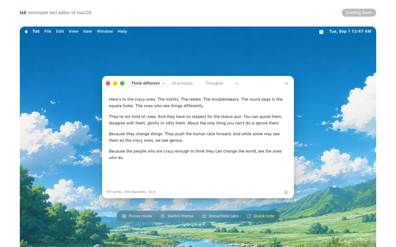 txt · minimalist text editor of macOS