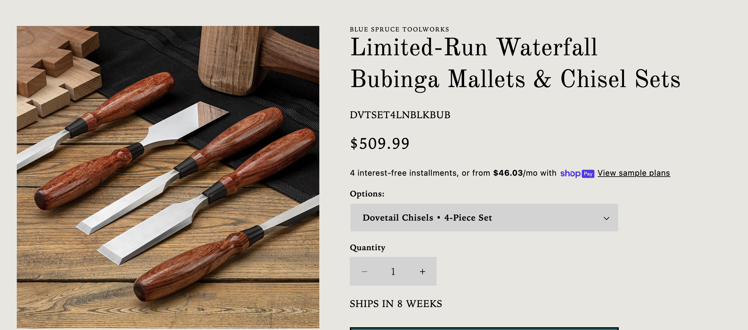 Blue Spruce Toolworks – Waterfall Bubinga Dovetail Chisel Set