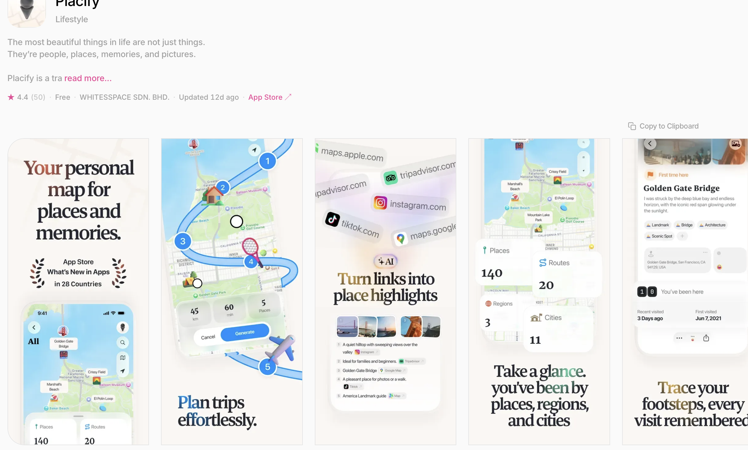 Placify – Map & Trip Planner app listing