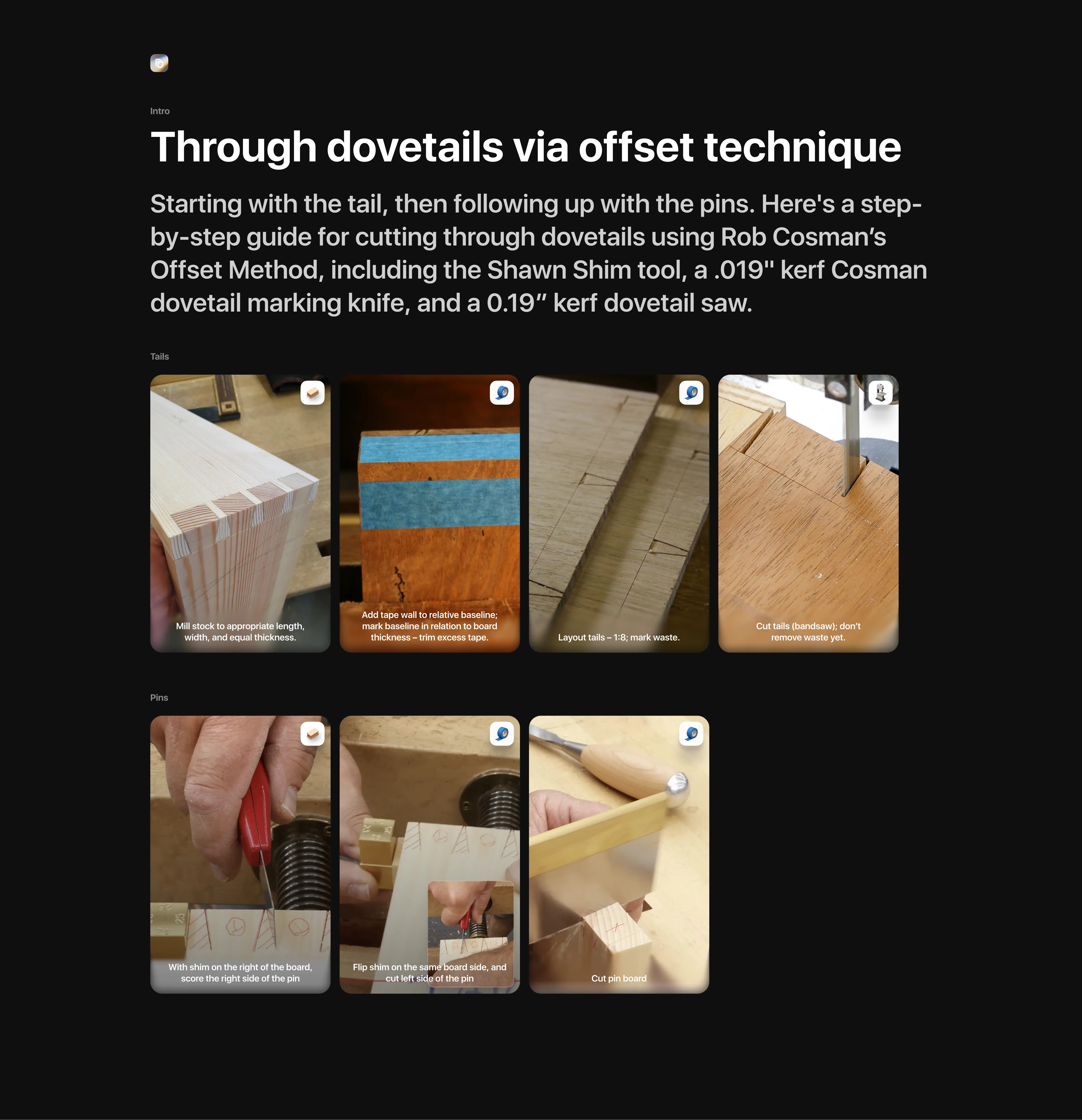 Through dovetails via offset technique — step-by-step guide