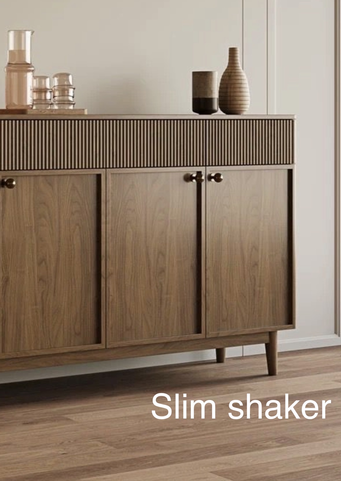 Slim shaker walnut sideboard with fluted drawers